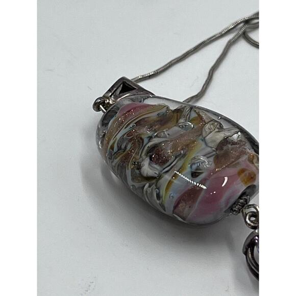 Sterling Silver Pink Gold Art Glass Helix Solitaire Amethyst Pendant Necklace - Picture 4 of 11